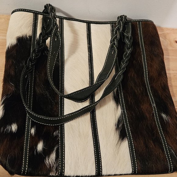 T Notio Tri-Colored Genuine Cow Hair Large Handbag Made in Bogata, Columbia New - Picture 2 of 5